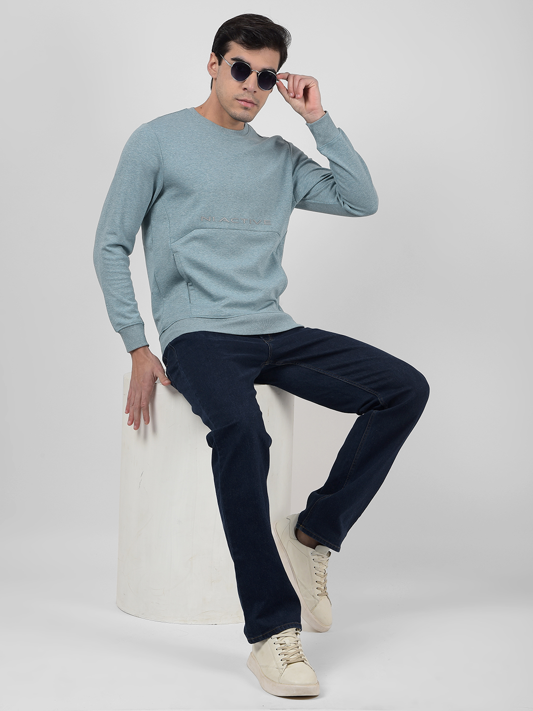Numero Uno Men Sky Blue Round Neck Sweatshirts